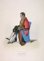 Alderman Sir William Heygate, sitzend und in bürgerlicher Tracht mit Robe und Hut, 1825