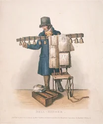 Glockenläuter mit dem Ständer für seine Glocken, 1820
