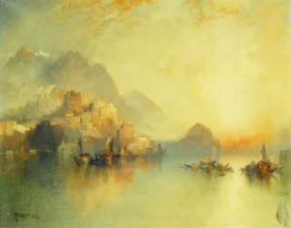 Ein Dorf am Hang bei Sonnenuntergang, 1918