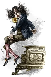 Karikatur von Oscar Wilde (1854-1900), gekleidet als Dandy, während seiner Reise in die Vereinigten Staaten im Jahr 1882. Zeichnung von Thomas Nast (1840-1902) in „Harper