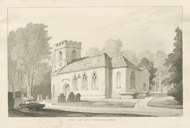 Barlaston Kirche: Feder- und Waschzeichnung, 1838
