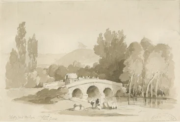 Stafford - Hollyford Bridge, Milford: Sepia-Zeichnung, 7. Juni 1838