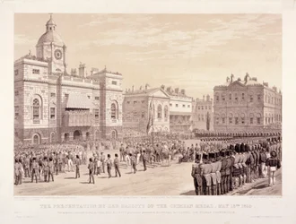 Verleihung der Krim-Medaille durch Königin Victoria an Oberst Sir Thomas Trowbridge, 18. Mai 1855