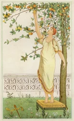 Danae unter den Orangenbäumen (Farblithografie)
