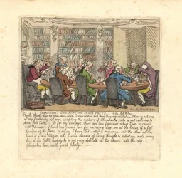 Eine Gruppe von Schriftstellern speist im Haus eines reichen Bürgers