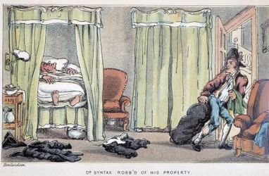 Einbruch - in „Die drei Reisen des Doktor Syntax: auf der Suche nach dem malerischen Trost und einer Frau“ von William Combe, ill. Rowlandson