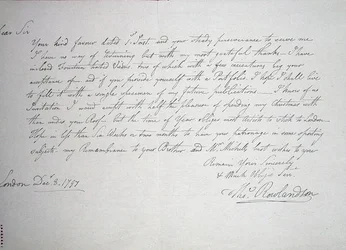 Das früheste bekannte Schreiben des Künstlers an einen Mr. Downs, einen potenziellen Gönner, 8. Dezember 1797