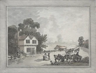 Pferde und Karren auf einer Landstraße