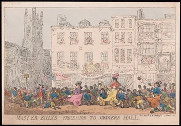 Master Billys Prozession zur Grocers Hall, veröffentlicht 1784