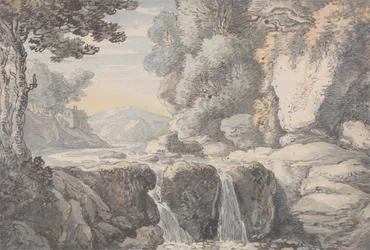 Flusslandschaft mit Wasserfall