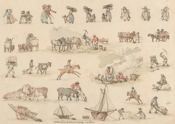 Satz von sechzehn: Umrisse von Figuren und Landschaften