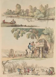 Satz von sechzehn: Umrisse von Figuren und Landschaften