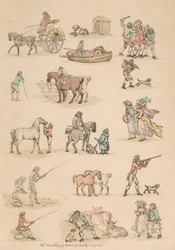 Satz von sechzehn: Umrisse von Figuren und Landschaften