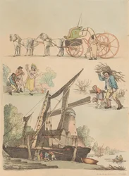 Satz von sechzehn: Umrisse von Figuren und Landschaften