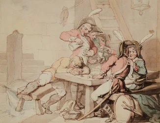 Soldaten, die in einem Keller zechen