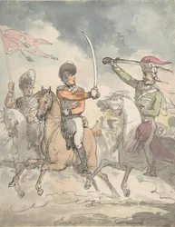 Unbenutzte Studie für eine Platte zur ungarischen und Highland-Broadsword-Übung, 12. Februar 1799, ca. 1799