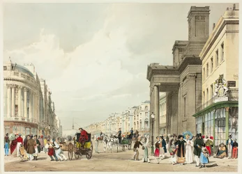 Regent Street in Richtung Quadrant, Platte achtzehn aus Originalansichten von London wie es ist
