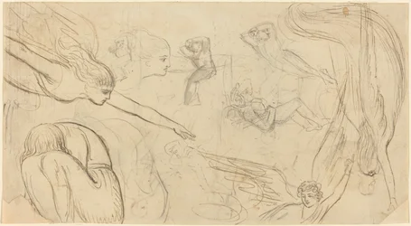 Blatt mit Studien von Engeln und kauernden Figuren (Illustration für Macklins Bibel?)
