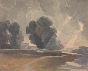 Landschaft mit Bäumen und See