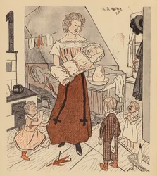 Alleinerziehende Mutter mit ihren vier Kindern