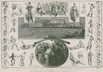 Die amerikanischen Baseballspieler am Kennington Oval - Besuch des Prinzen von Wales (Gravur)