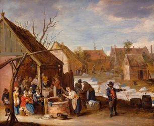 Bauern bei der Arbeit auf einem Bleichplatz