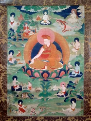 Der Lama Rdo Rje Grags Pa, der im 11. Jahrhundert lebte, umgeben von seinen Anhängern, Malerei, tibetische Zivilisation