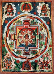 Tibetisches Mandala, bekannt als die Vier Himmelskönige, tibetische Zivilisation