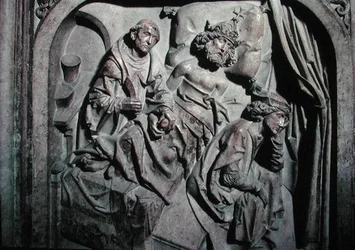 Grab von Heinrich II. und seiner Frau Kunigunde, Detail des vom heiligen Benedikt operierten Kaisers