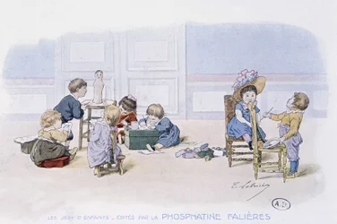 Kinderspiel: Malen und Modellieren - Zeichnung von Lobrichon, herausgegeben von Phosphatine Falières, um 1920