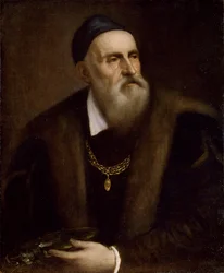 Selbstbildnis von Tizian (1488-1576). Um 1562-1563, Maße: 78 x 63. Galleria degli Uffizi, Florenz