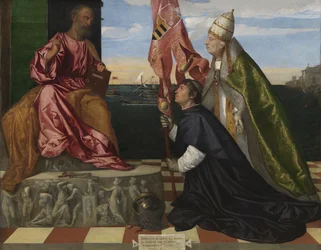Jacopo Pesaro, Bischof von Paphos, wird von Papst Alexander VI. dem Heiligen Petrus vorgestellt