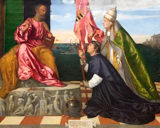 Jacopo Pesaro, Bischof von Paphos, von Papst Alexander VI. Borgia dem heiligen Petrus vorgestellt