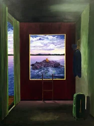 Surreales Zimmer mit Seeblick