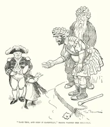 "Nimm das und bewahre es sorgfältig auf," warnte Magog sie feierlich (Lithografie)
