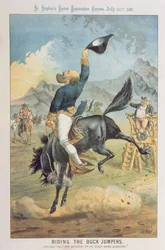 Ritt auf den Bockspringern, Lord Salisbury auf dem schwarzen Pferd, Gladstone, aus „St. Stephen