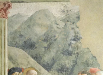 St. Peter predigt in Jerusalem: Hügellandschaft, ca. 1427