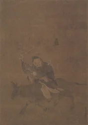 Daoist auf einem gehörnten Tier reitend