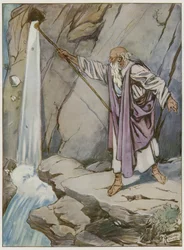 Moses schlägt den Felsen, um Wasser hervorzubringen