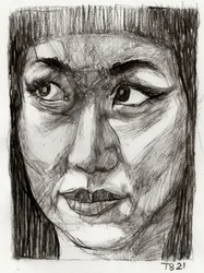 Nachdenkliche asiatische Frau Zeichnung