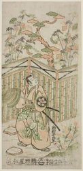 Der Schauspieler Ichimura Uzaemon VIII als Oguri Hangan im Stück "Mangetsu Oguri Yakata," aufgeführt im Ichimura Theater im achten Monat, 1747