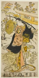 Der Schauspieler Segawa Kikunojo I als Hanjo im Stück "Tsumagoi Sumidagawa," aufgeführt im Nakamura-Theater im dritten Monat, 1733