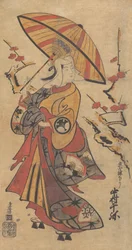 Schauspieler Nakamura Senya als Tokonatsu im Kabuki-Stück, Das Erbe der Drei-Komma