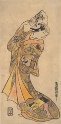 Der Schauspieler Nakamura Shichisaburo II als Frau mit Fächer
