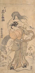 Der Schauspieler Onoe Matsusuke in der Rolle der berühmten starken Frau Okane