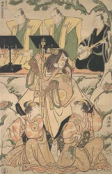 Schauspieler in einer Shosa-Darbietung, einer Verbindung von Schauspiel und Tanz, ca. 1790.