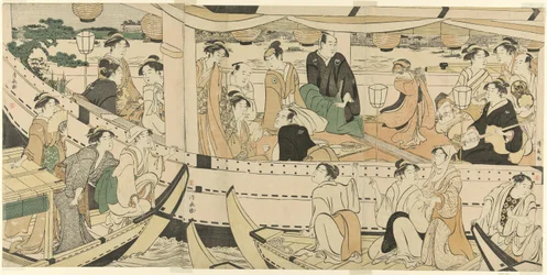 Eine Schauspieler-Bootsfahrt auf dem Sumida-Fluss