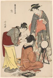 Unterhalter der Tachibana, aus der Serie "Eine Sammlung zeitgenössischer Schönheiten der Vergnügungsviertel (Tosei yuri bijin awase)", ca. 1782