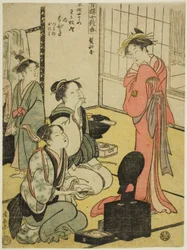 Frisiersalon (Kamibeya), aus der Serie "Zehn Arten von Weihrauch in den Vergnügungsvierteln (Seiro jisshu ko)"