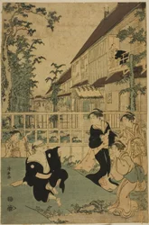 Freizeitvergnügen im Kankanro-Teestube in Yoshiwara
